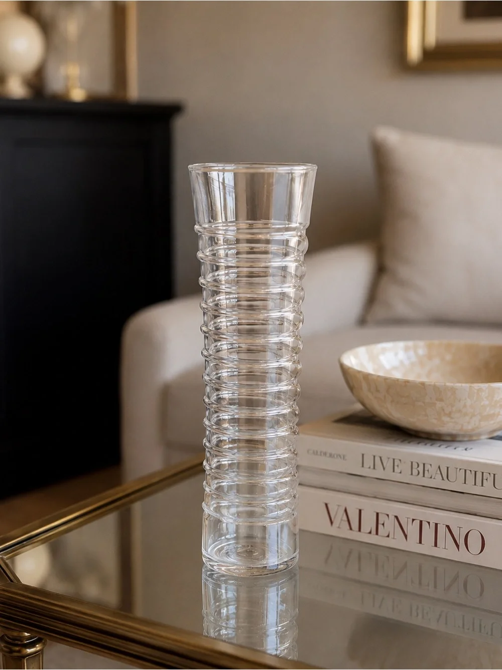 Pair of Clear Glass Vase Set of 2 | 7” Textured Bubble & Ribbed Vases | Elegant